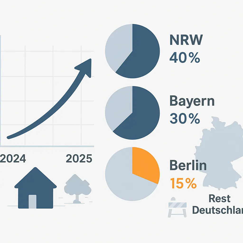 Bild 1: Grafik mit Wachstumskurve und regionalen AMonteurzimmer Markt Wachstum 2025
